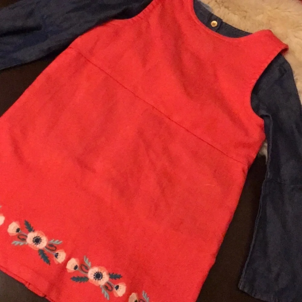 Oshkosh Red floral dress and blue top  2piece girls dress and blouse size 5 NWT🌹